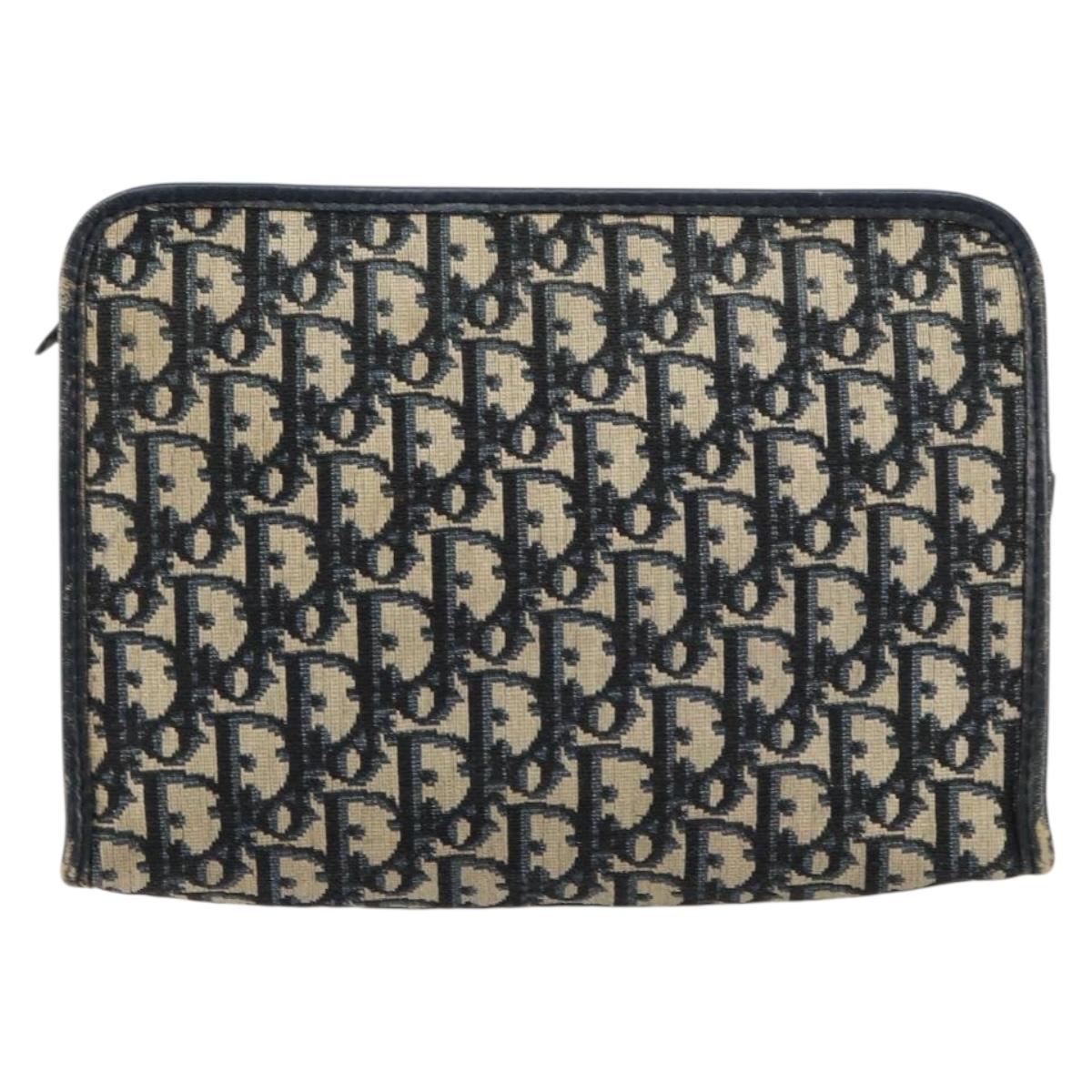 Christian Dior Trotter Canvas Clutch Bag Navy Silver Auth ka459