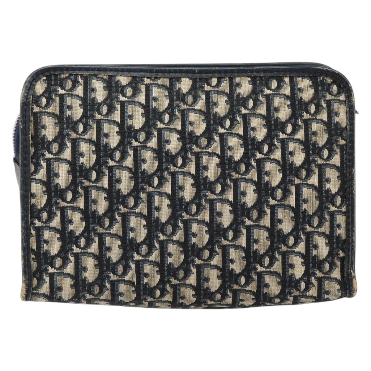 Christian Dior Trotter Canvas Clutch Bag Navy Silver Auth ka459