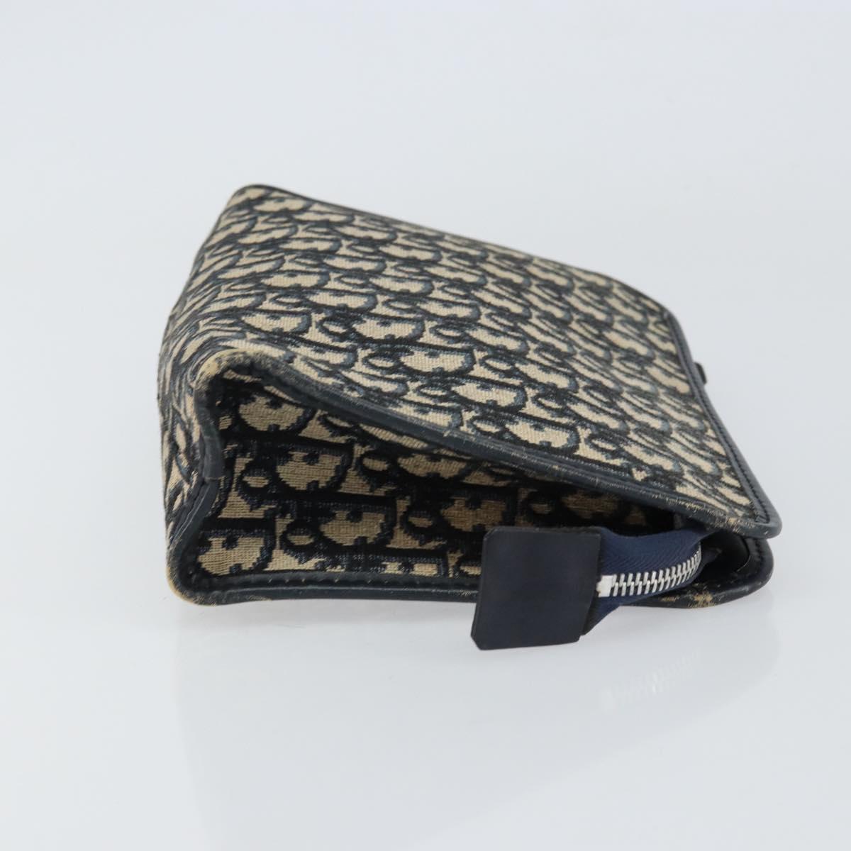 Christian Dior Trotter Canvas Clutch Bag Navy Silver Auth ka459