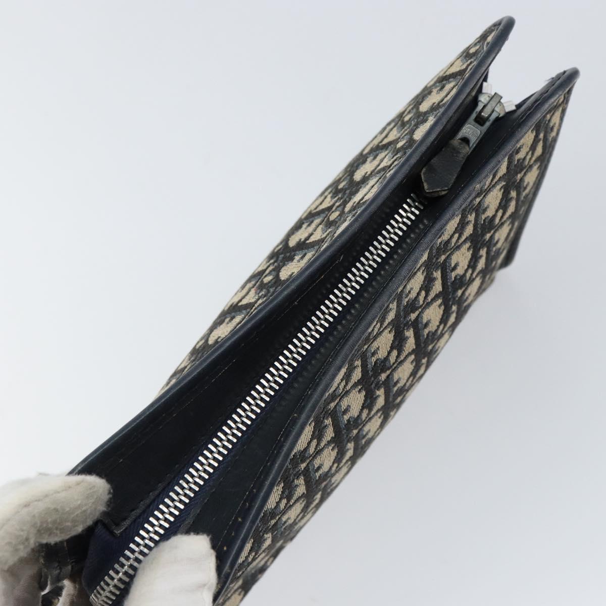 Christian Dior Trotter Canvas Clutch Bag Navy Silver Auth ka459