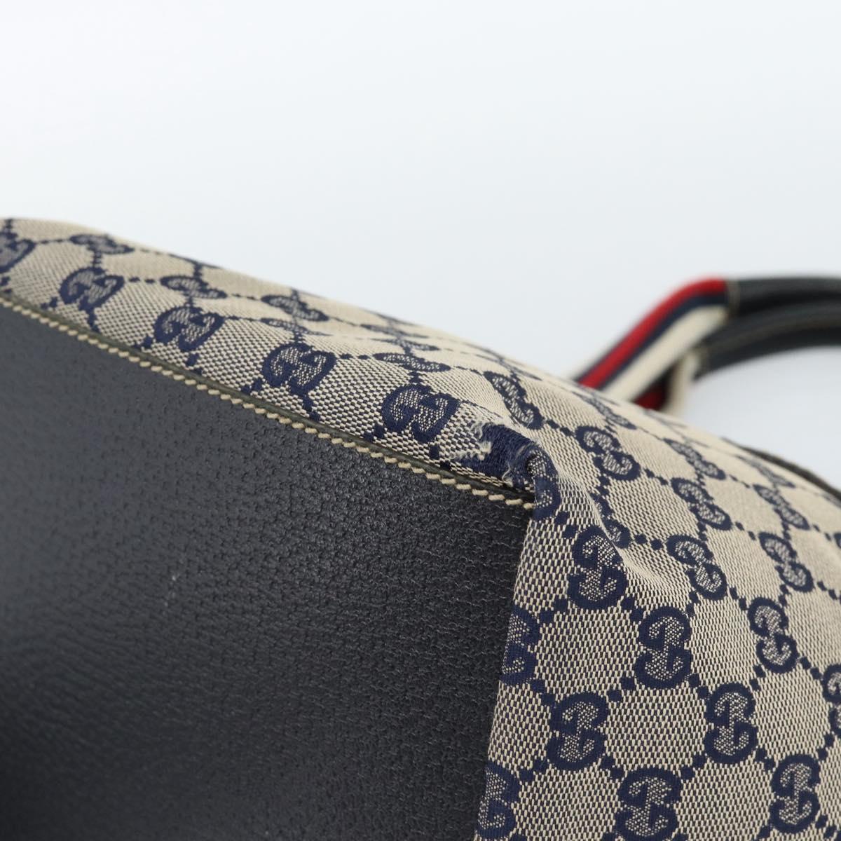 GUCCI GG Canvas Sherry Line Hand Bag Navy Silver 131228 Auth ka4590