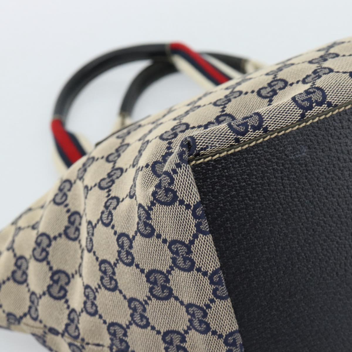 GUCCI GG Canvas Sherry Line Hand Bag Navy Silver 131228 Auth ka4590