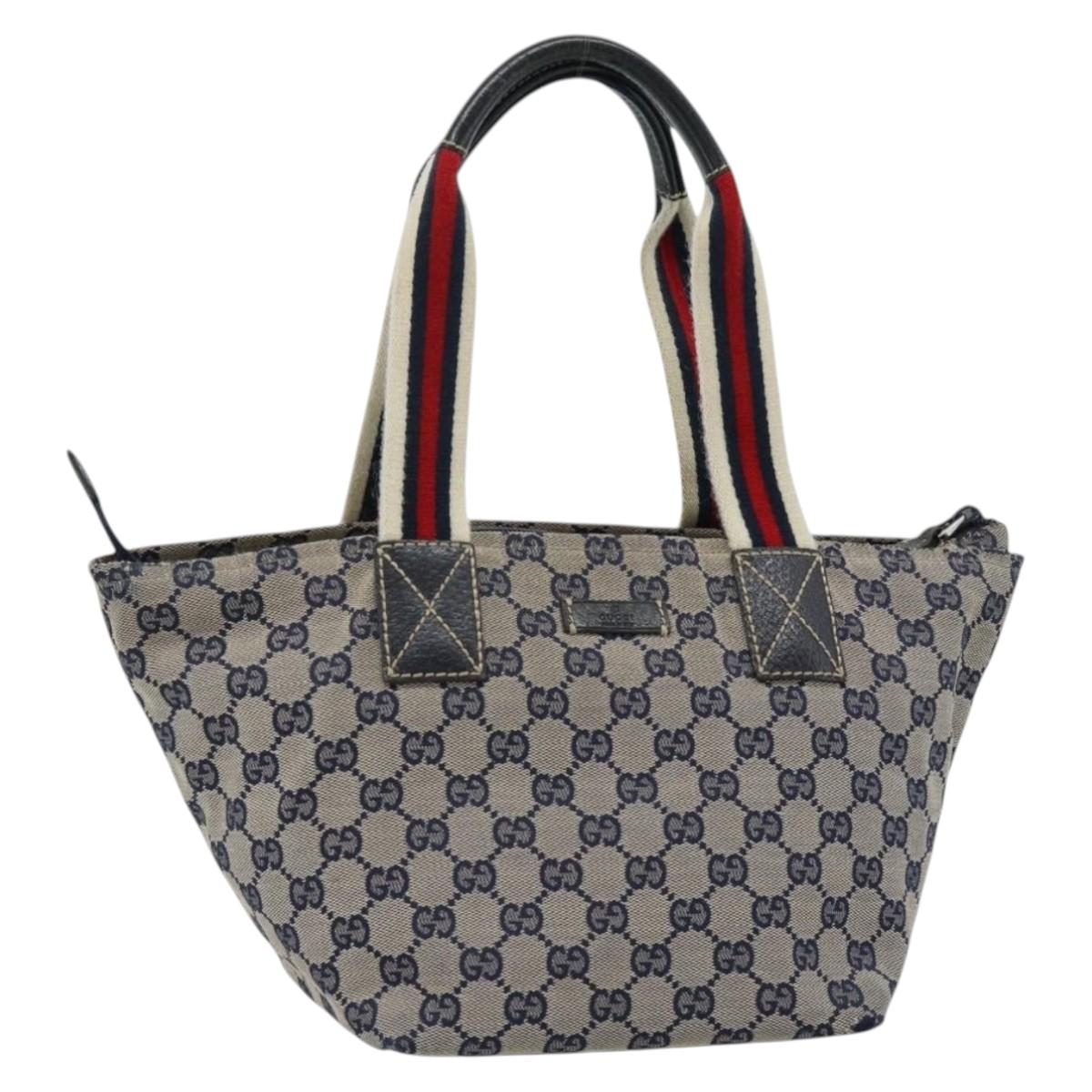 GUCCI GG Canvas Sherry Line Hand Bag Navy Silver 131228 Auth ka4590
