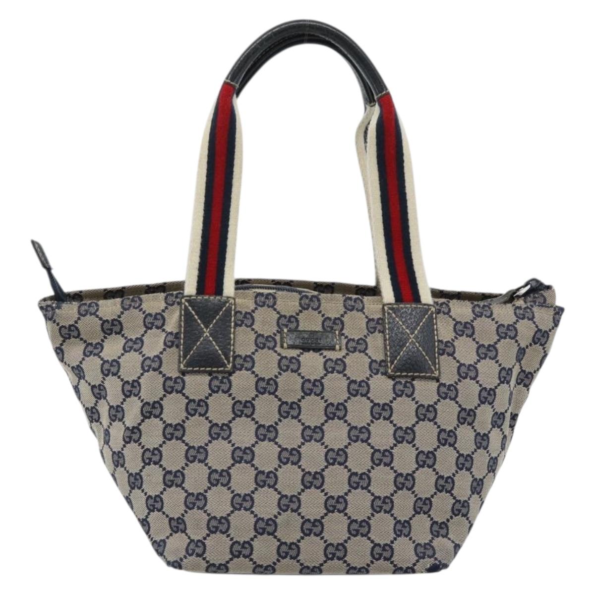 GUCCI GG Canvas Sherry Line Hand Bag Navy Silver 131228 Auth ka4590