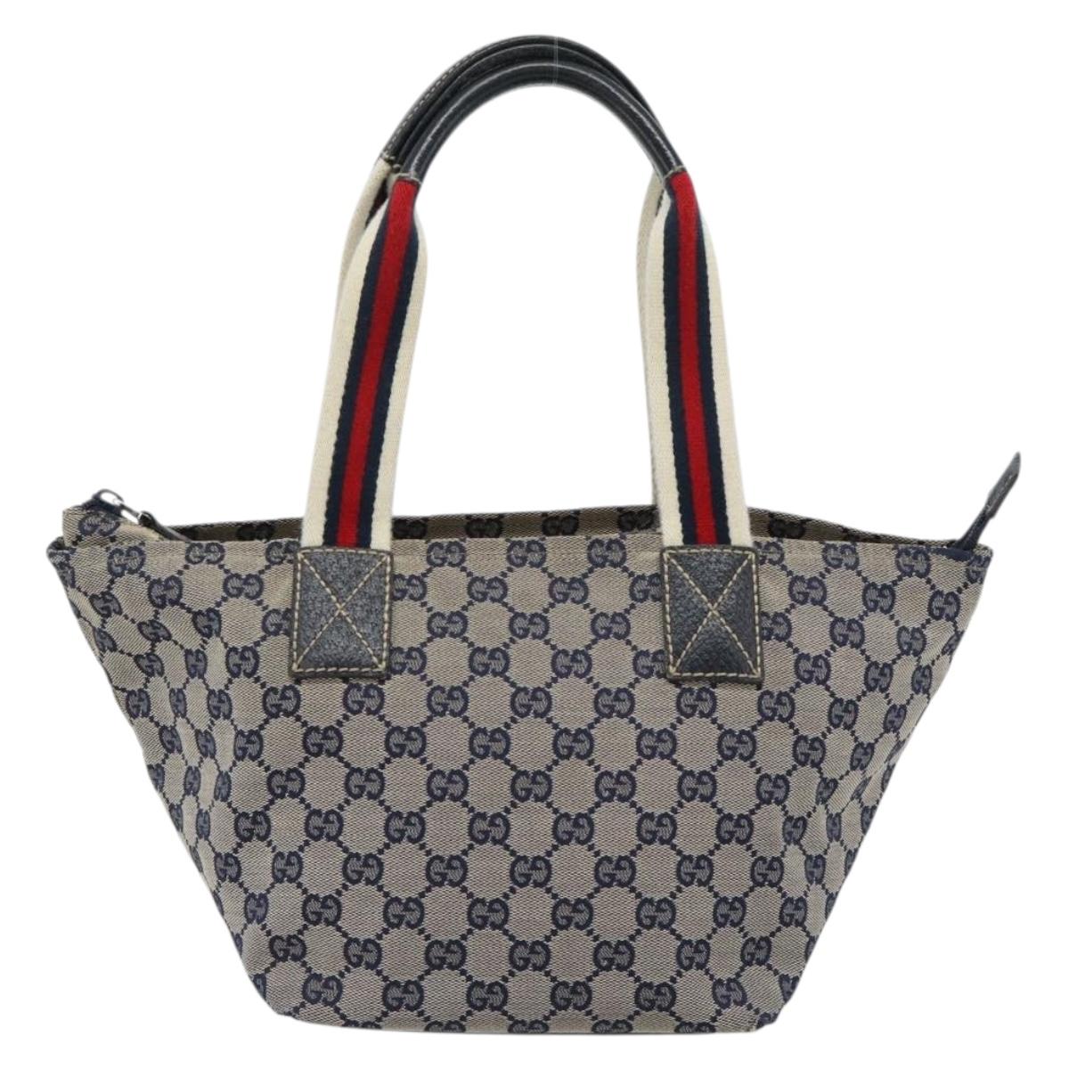 GUCCI GG Canvas Sherry Line Hand Bag Navy Silver 131228 Auth ka4590