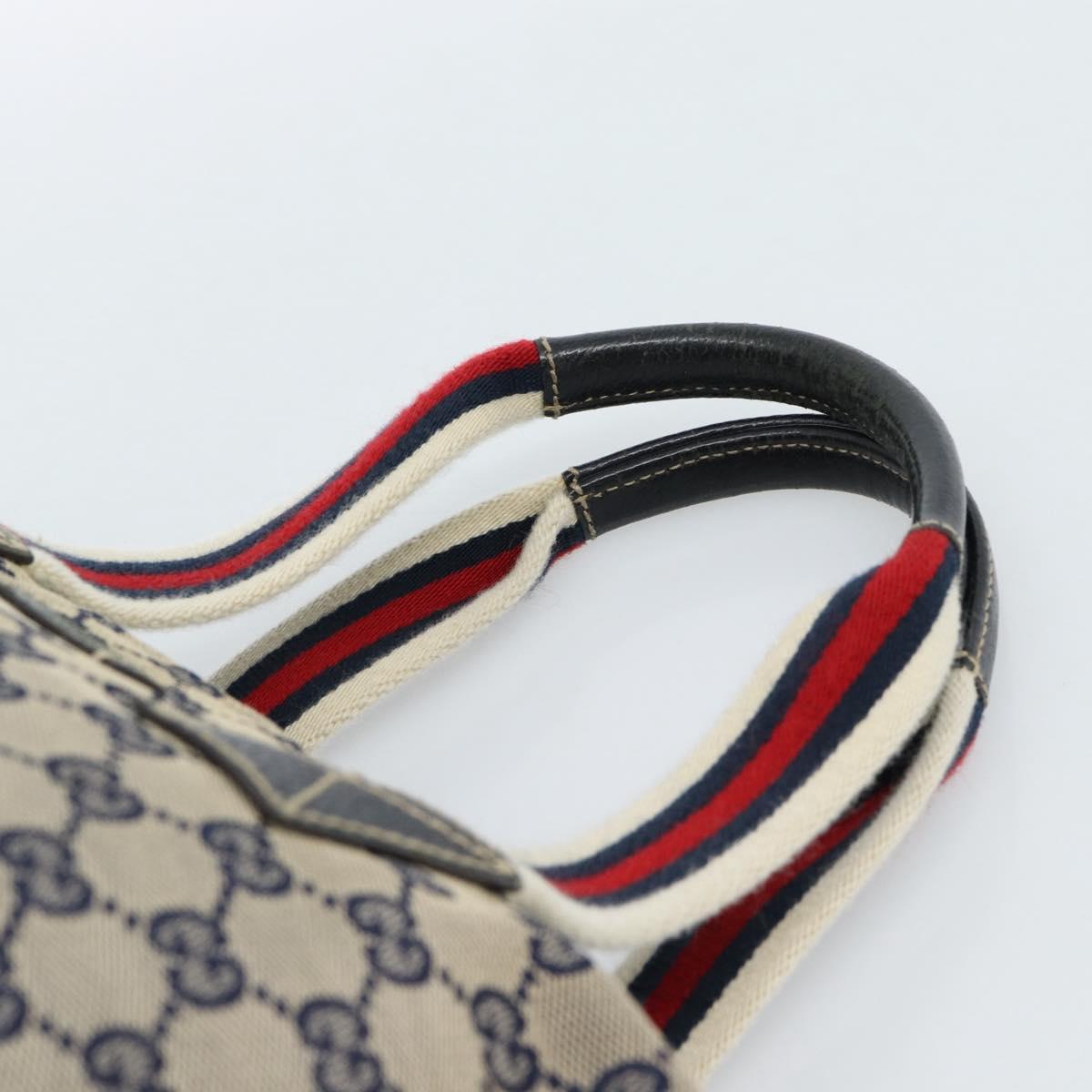 GUCCI GG Canvas Sherry Line Hand Bag Navy Silver 131228 Auth ka4590