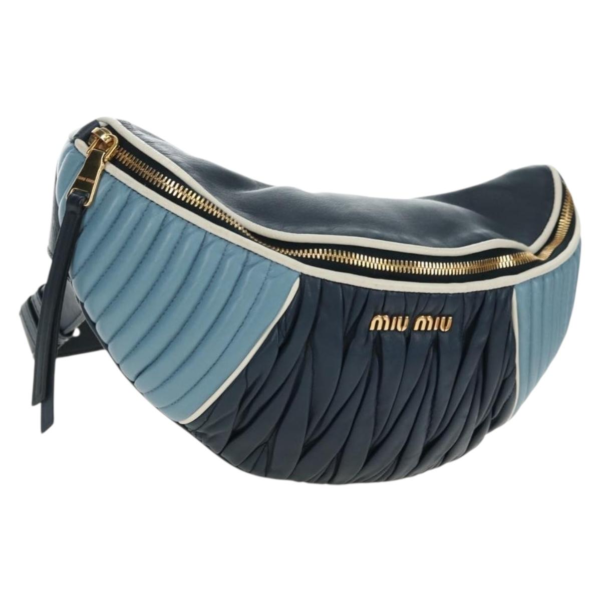 Miu Miu Body Bag Leather Blue Gold Auth ka4593V