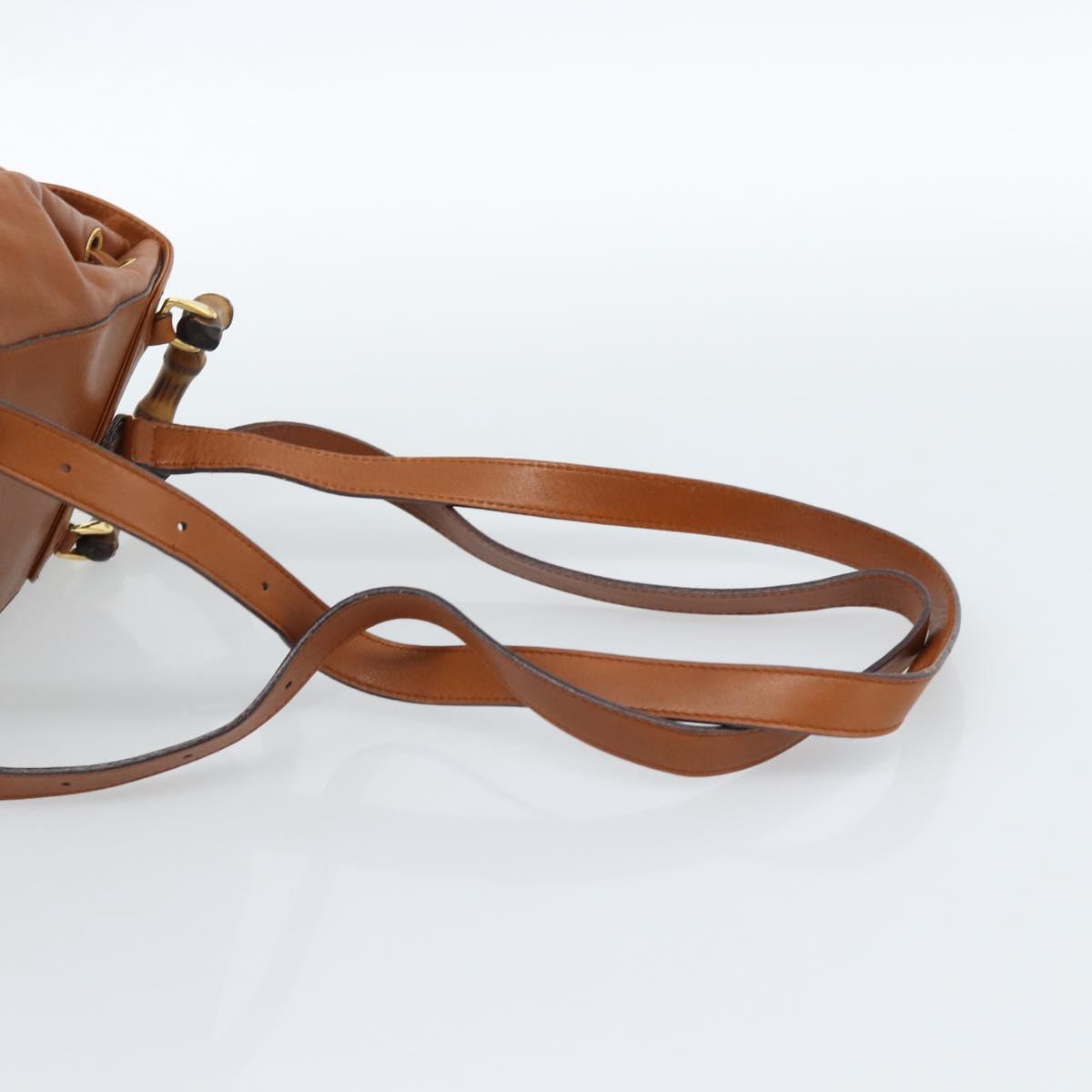 GUCCI Bamboo Backpack Leather Brown Gold Auth ka4595
