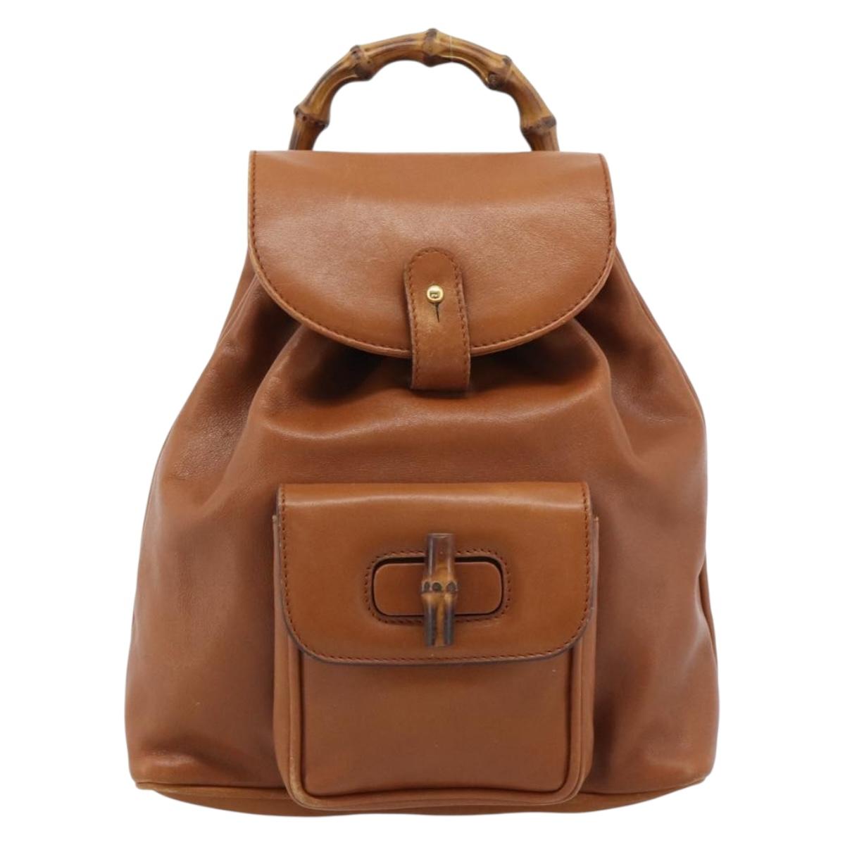 GUCCI Bamboo Backpack Leather Brown Gold Auth ka4595