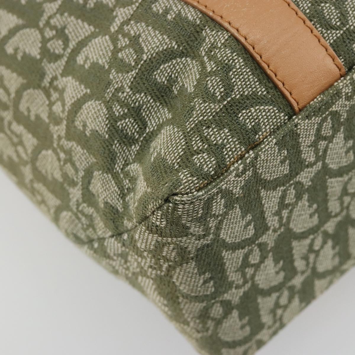 Christian Dior Trotter Canvas Hand Bag Green Gold Auth ka4602