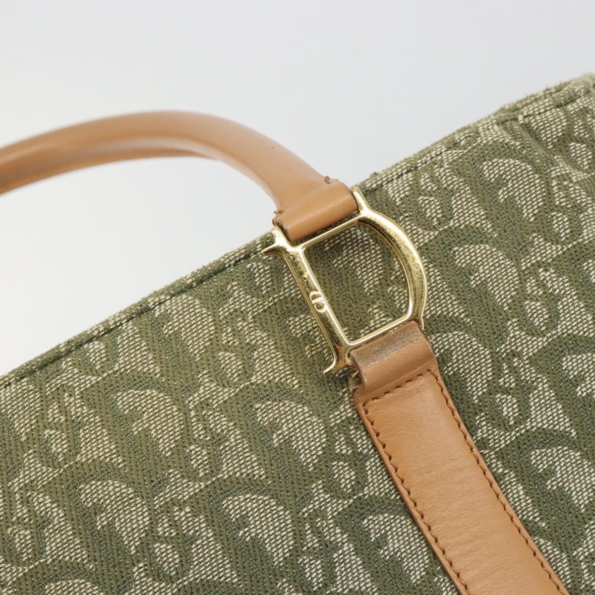 Christian Dior Trotter Canvas Hand Bag Green Gold Auth ka4602