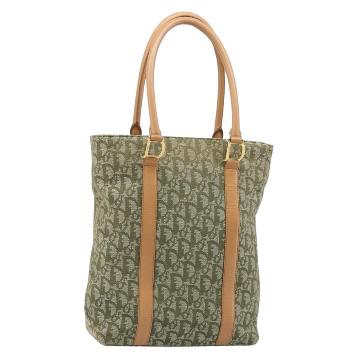 Christian Dior Trotter Canvas Hand Bag Green Gold Auth ka4602