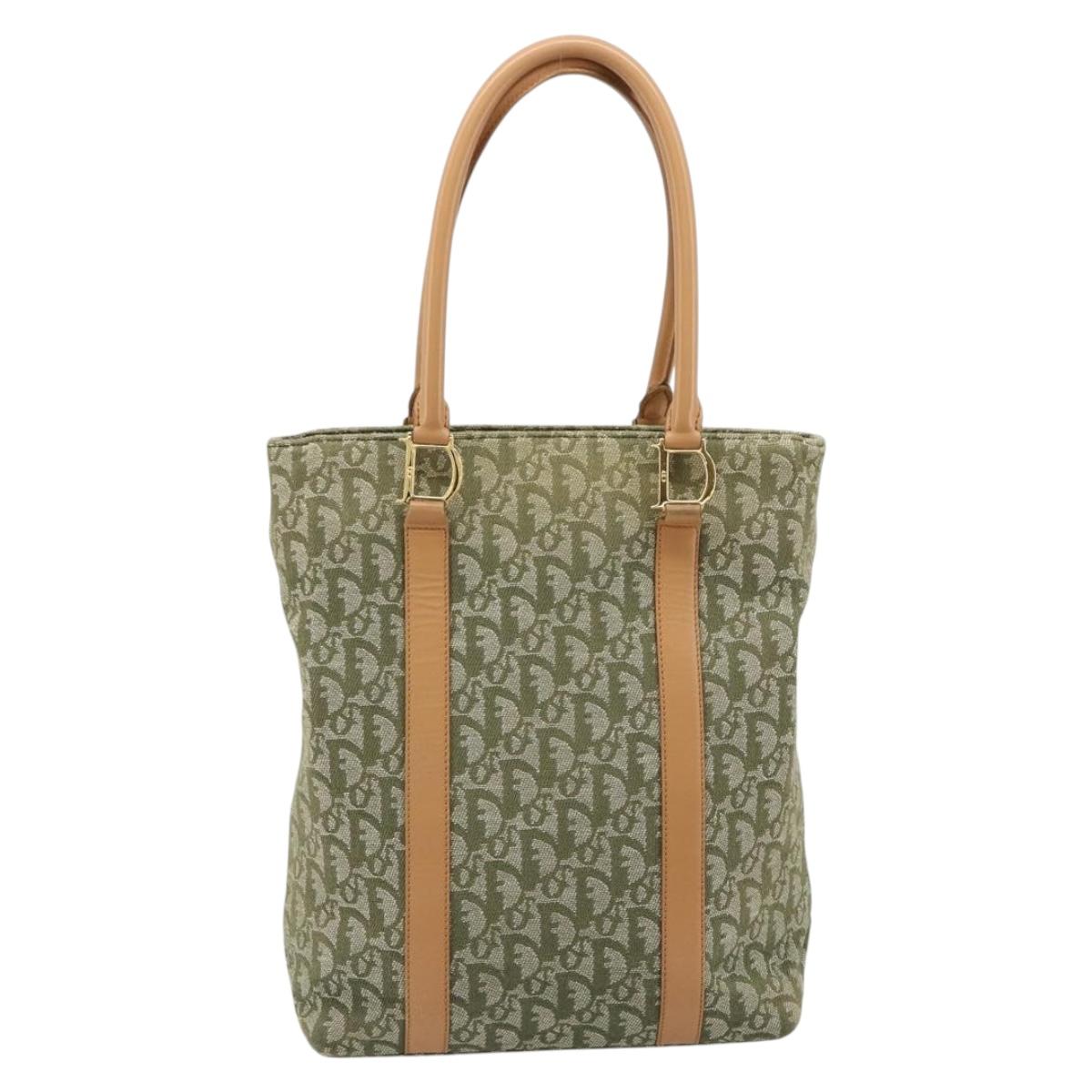Christian Dior Trotter Canvas Hand Bag Green Gold Auth ka4602