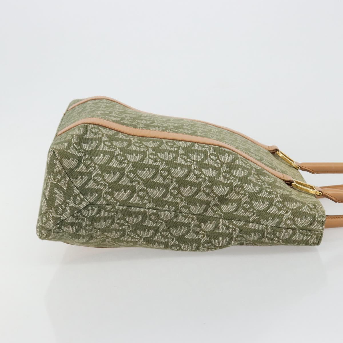Christian Dior Trotter Canvas Hand Bag Green Gold Auth ka4602