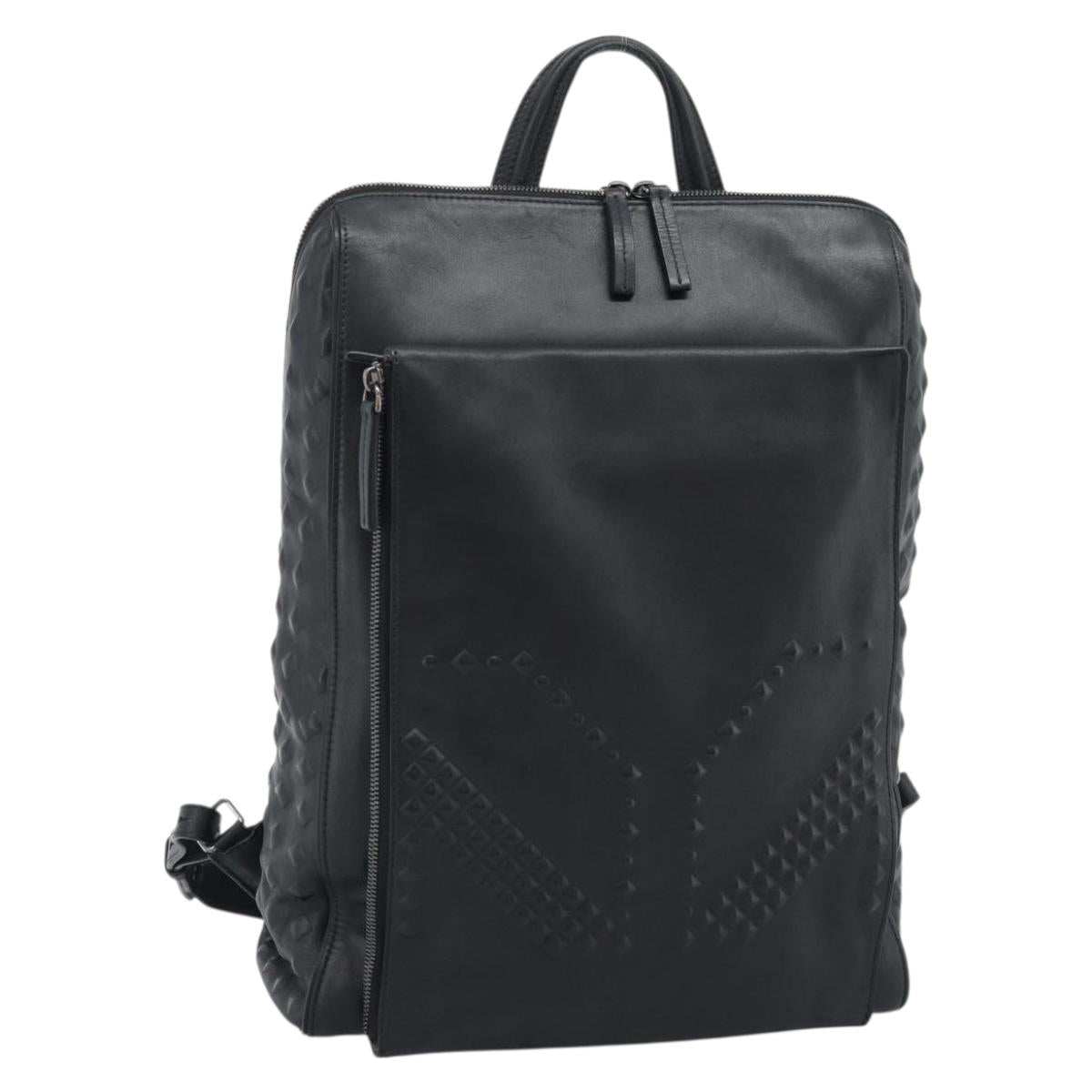 MCM Backpack Leather Black Silver Auth ka4605A