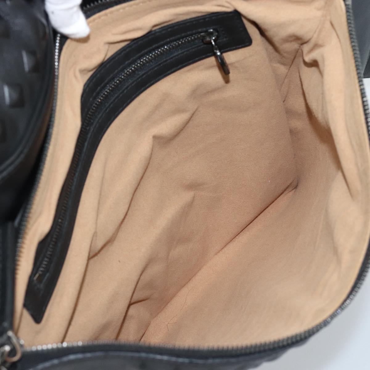 MCM Backpack Leather Black Silver Auth ka4605A
