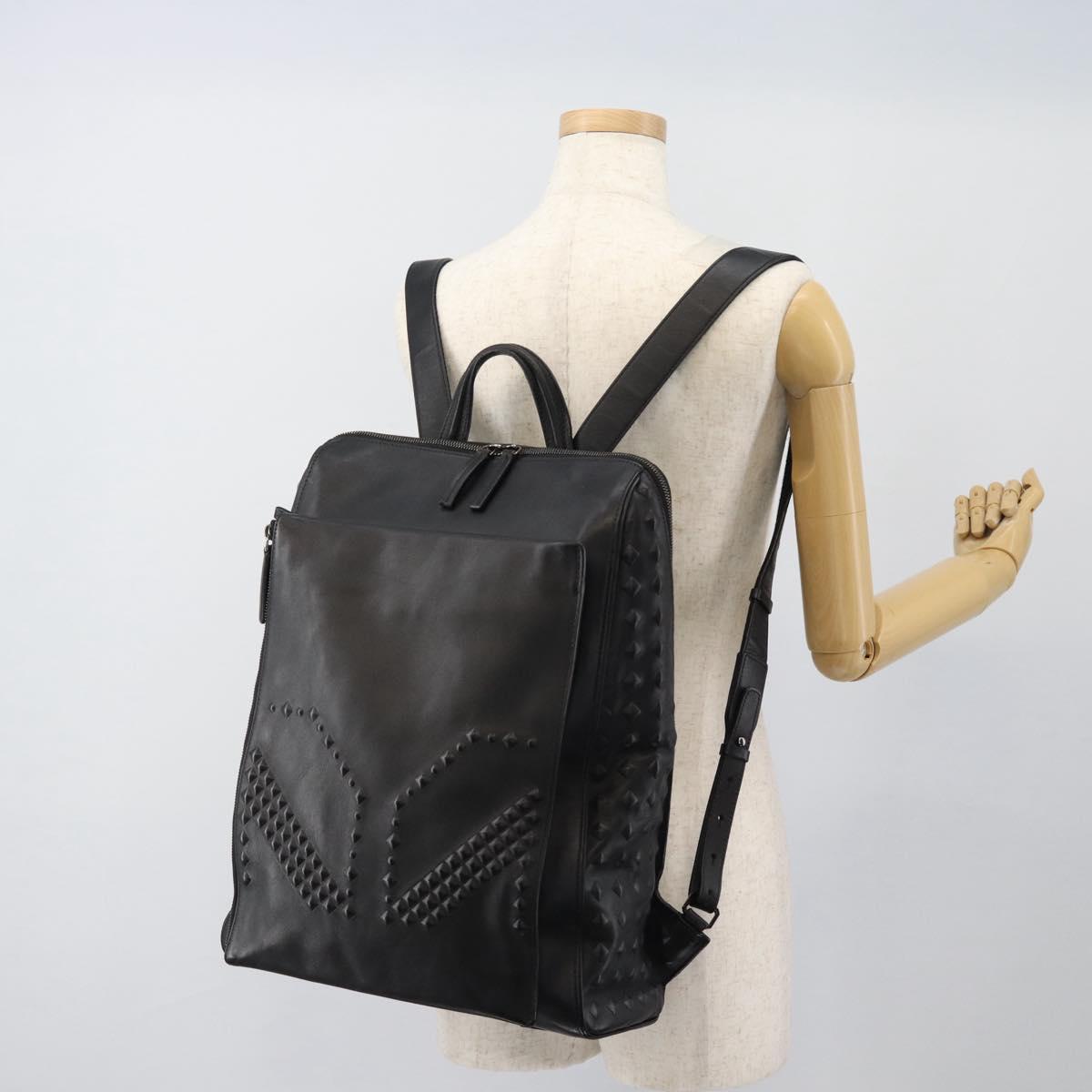 MCM Backpack Leather Black Silver Auth ka4605A