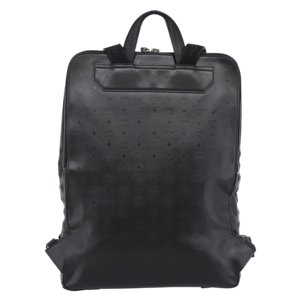 MCM Backpack Leather Black Silver Auth ka4605A