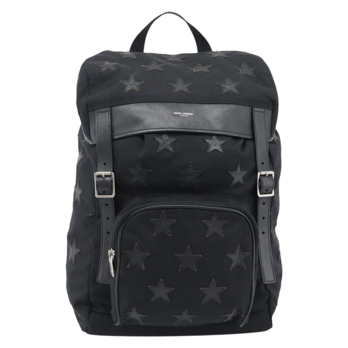 SAINT LAURENT Backpack Canvas Black Silver Auth ka4606A