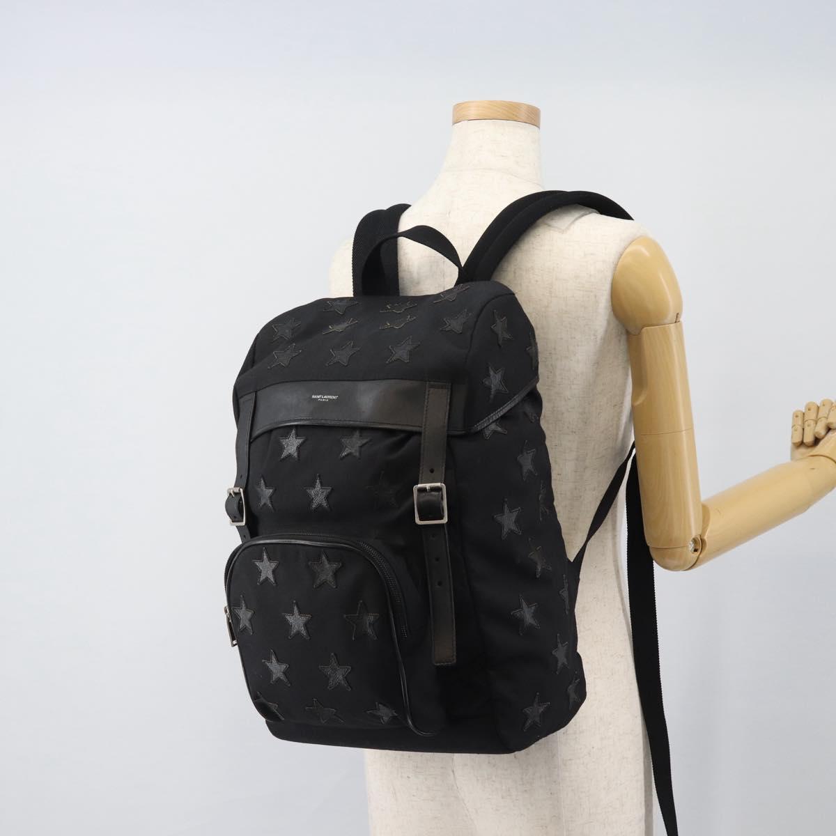 SAINT LAURENT Backpack Canvas Black Silver Auth ka4606A