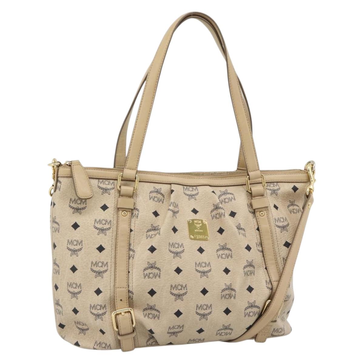 MCM Vicetos Logogram Hand Bag PVC Leather 2way Beige Gold Auth ka4607A