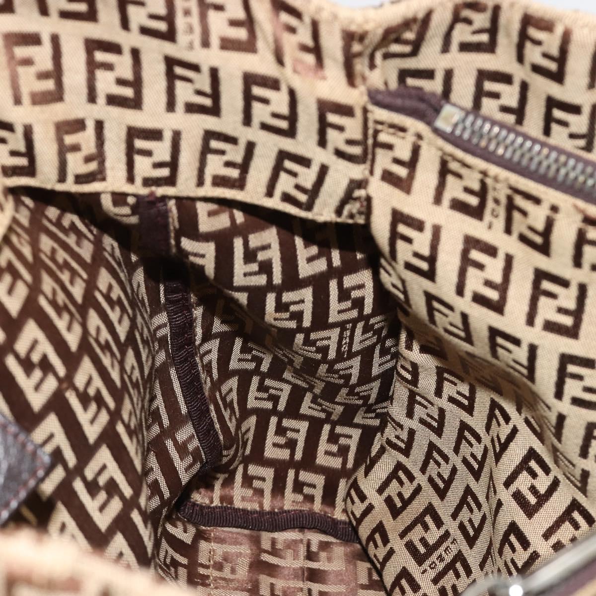 FENDI Zucchino Canvas Hand Bag Beige Silver Auth ka4608