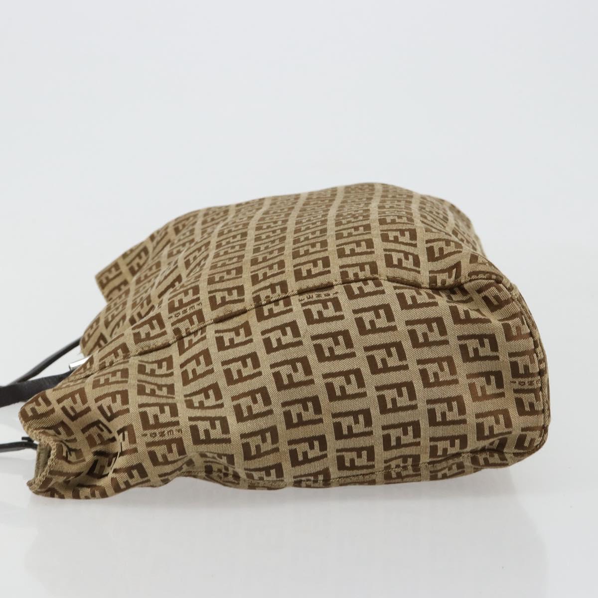 FENDI Zucchino Canvas Hand Bag Beige Silver Auth ka4608