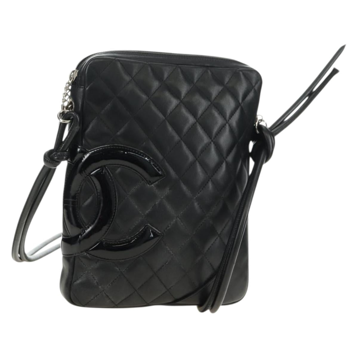 CHANEL Cambon Line Shoulder Bag Leather Black Silver CC Auth ka4610V