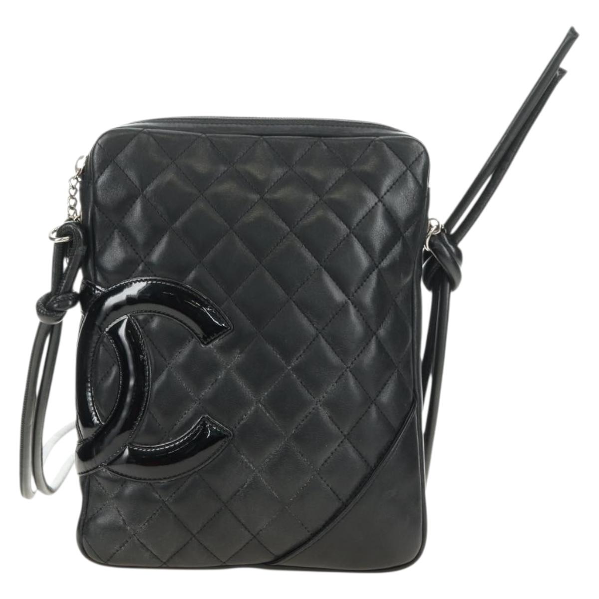 CHANEL Cambon Line Shoulder Bag Leather Black Silver CC Auth ka4610V