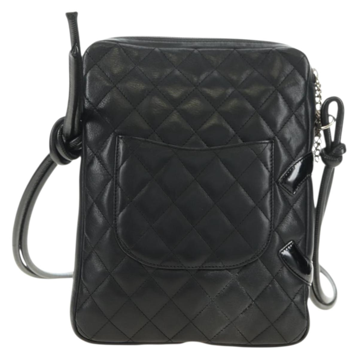 CHANEL Cambon Line Shoulder Bag Leather Black Silver CC Auth ka4610V