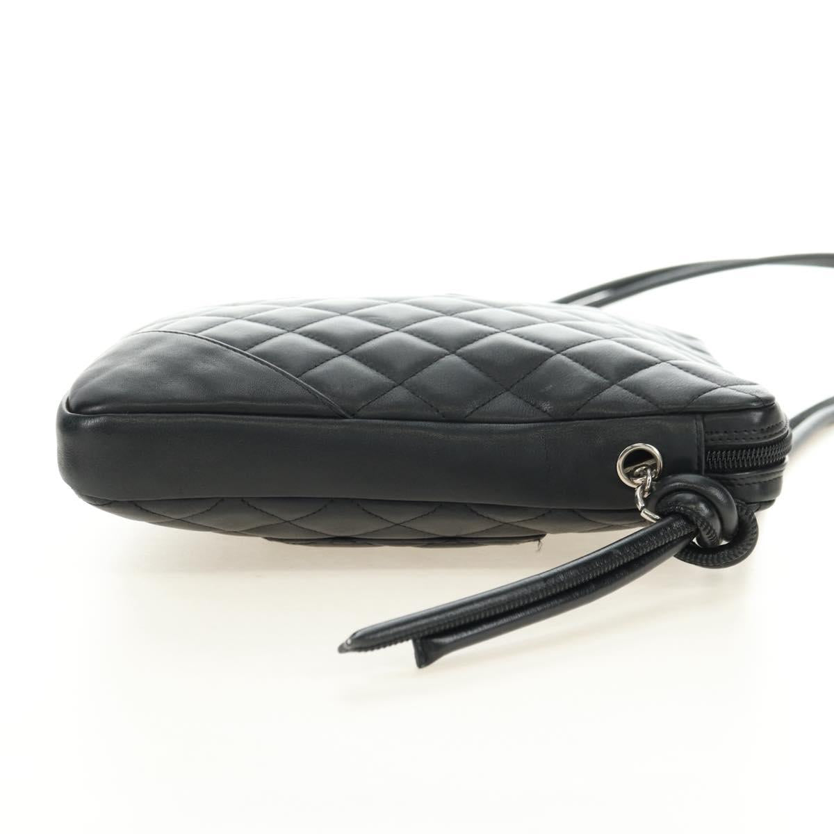 CHANEL Cambon Line Shoulder Bag Leather Black Silver CC Auth ka4610V