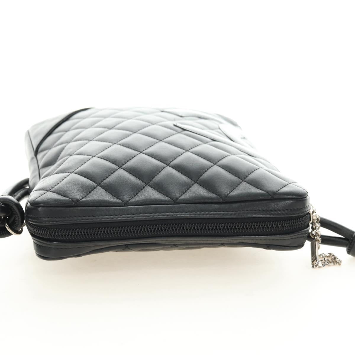 CHANEL Cambon Line Shoulder Bag Leather Black Silver CC Auth ka4610V