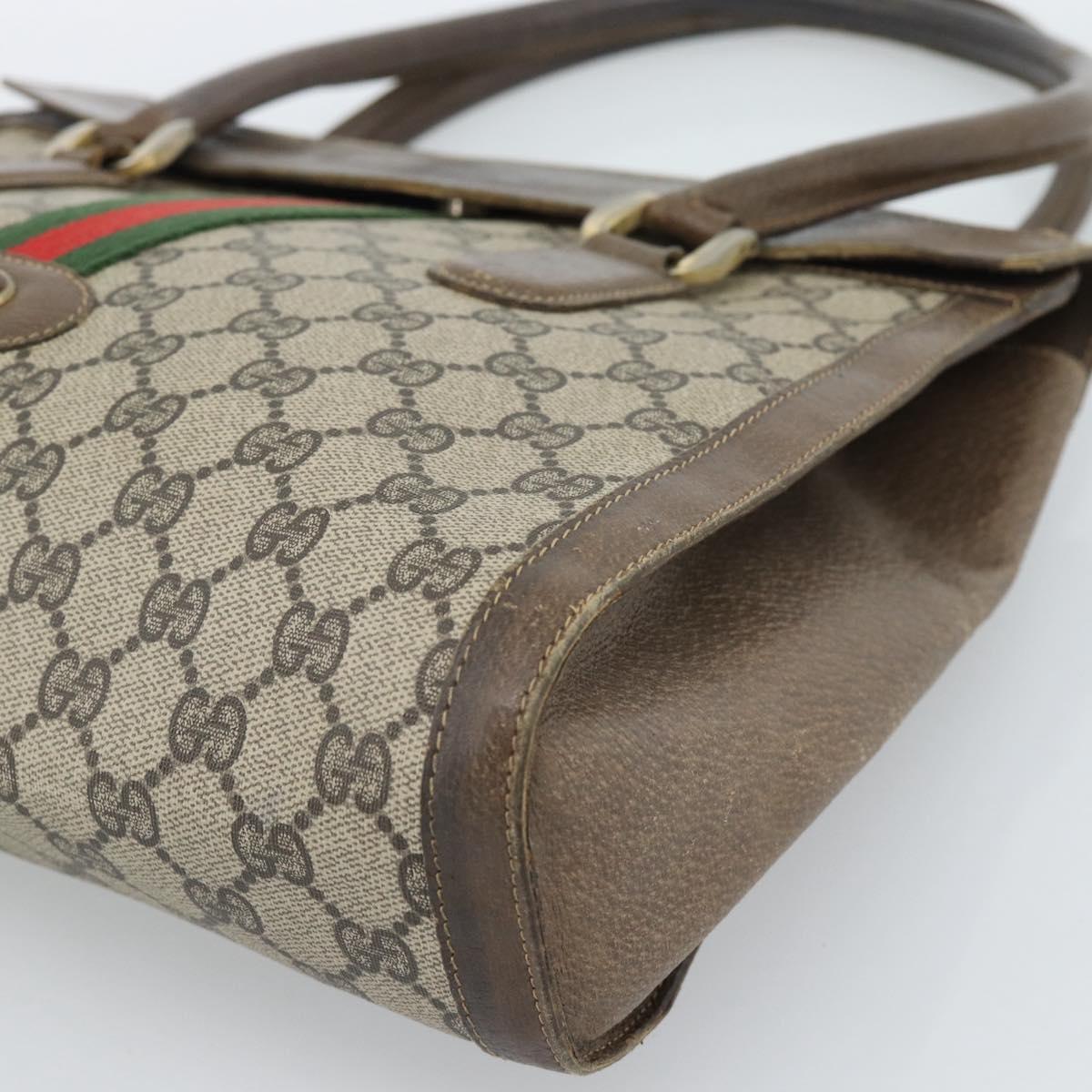 GUCCI GG Supreme Web Sherry Line Hand Bag PVC Brown Gold Auth ka4611