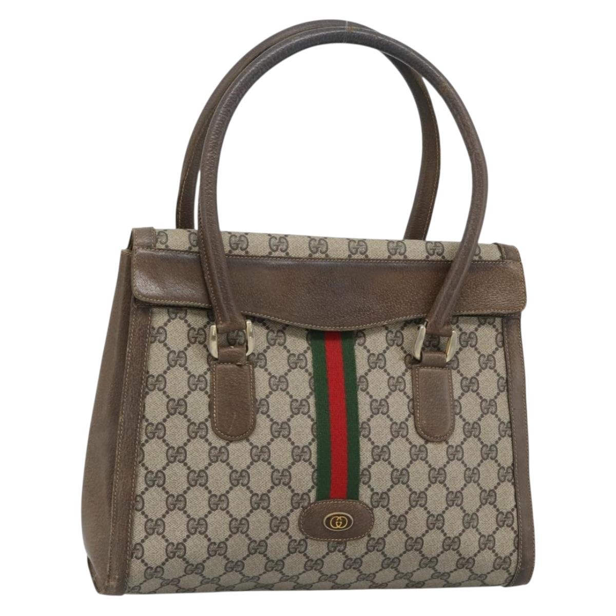 GUCCI GG Supreme Web Sherry Line Hand Bag PVC Brown Gold Auth ka4611