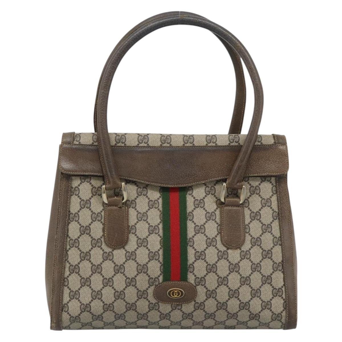 GUCCI GG Supreme Web Sherry Line Hand Bag PVC Brown Gold Auth ka4611