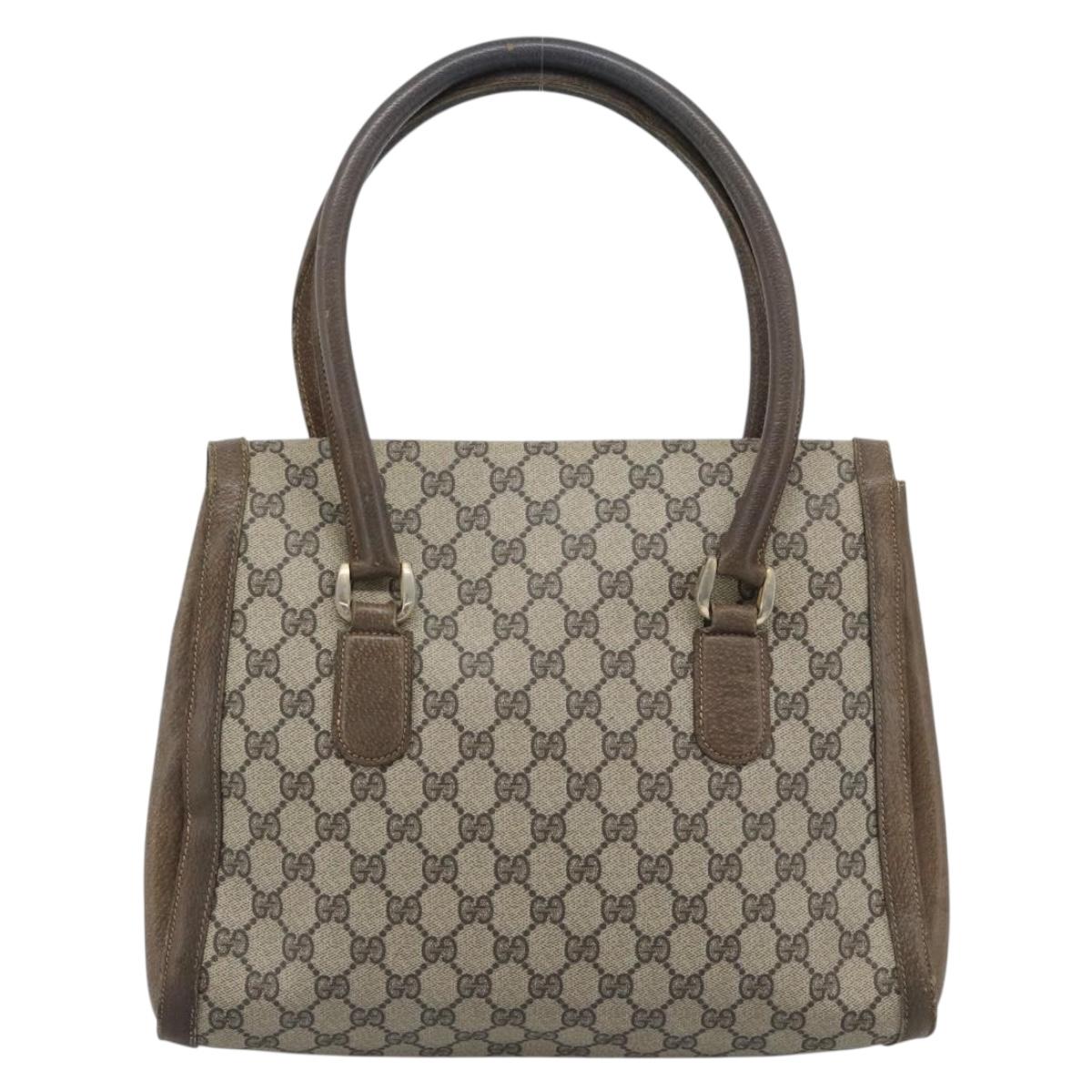 GUCCI GG Supreme Web Sherry Line Hand Bag PVC Brown Gold Auth ka4611