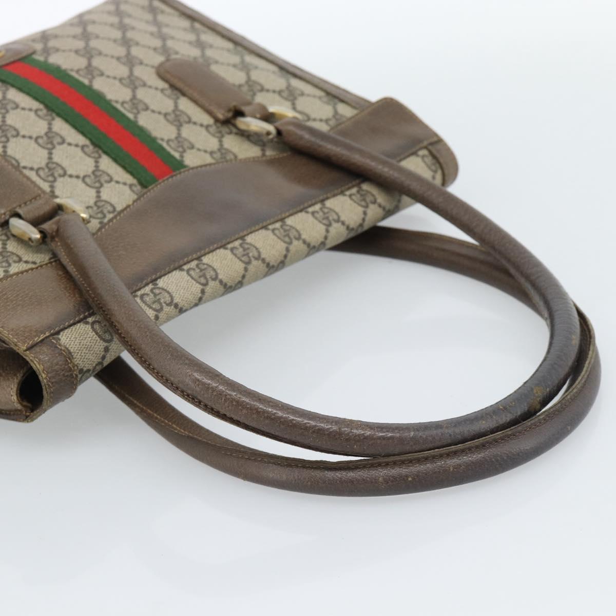 GUCCI GG Supreme Web Sherry Line Hand Bag PVC Brown Gold Auth ka4611