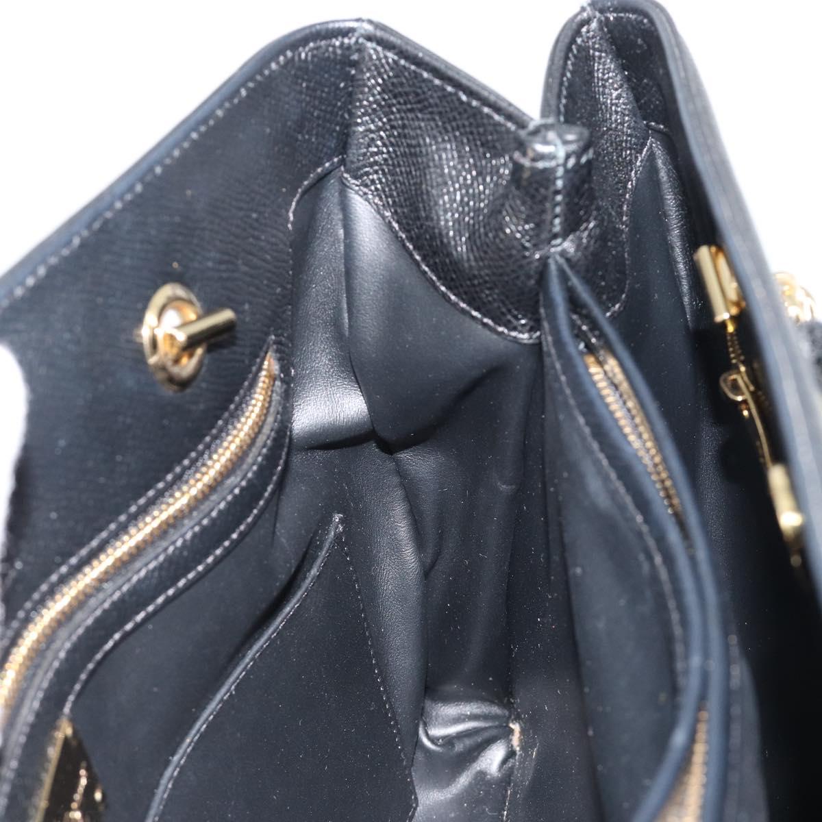 Salvatore Ferragamo Vala Chain Shoulder Bag Leather Black Gold Auth ka4612V