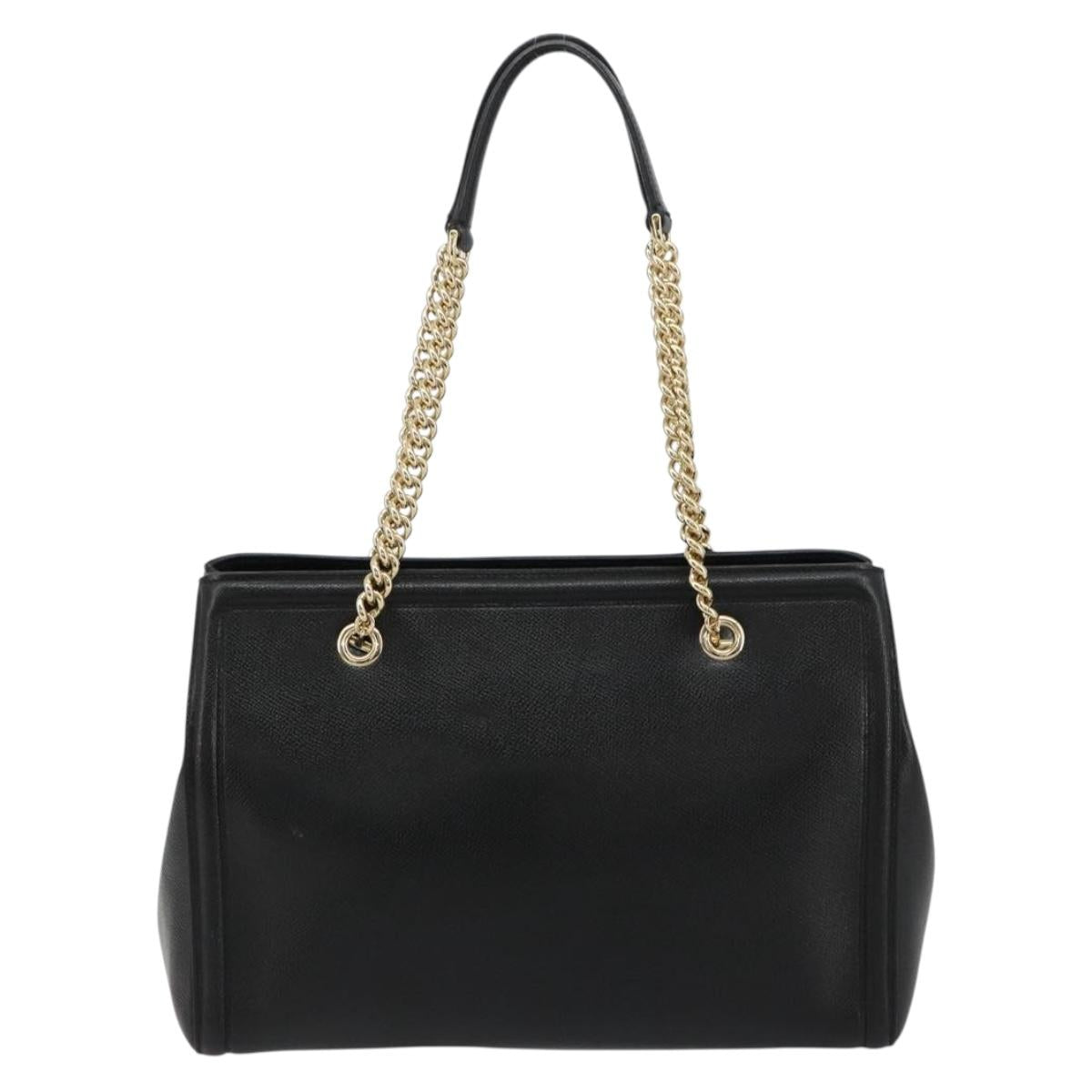 Salvatore Ferragamo Vala Chain Shoulder Bag Leather Black Gold Auth ka4612V