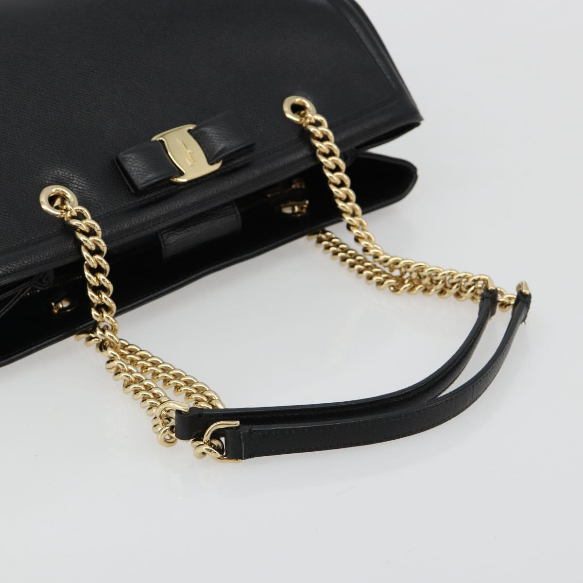 Salvatore Ferragamo Vala Chain Shoulder Bag Leather Black Gold Auth ka4612V