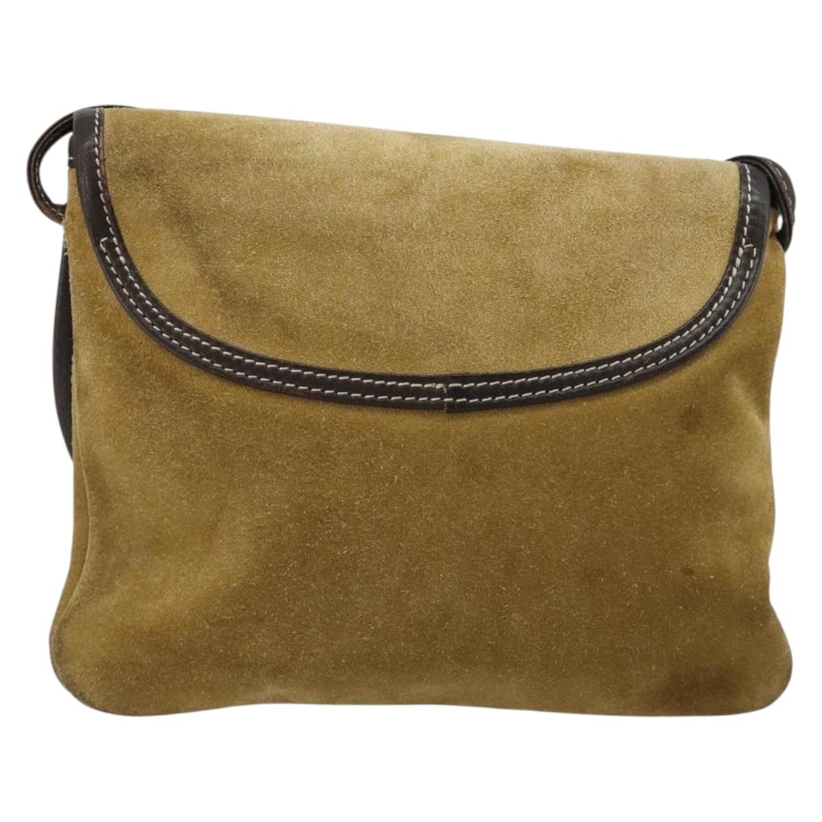LOEWE Shoulder Bag Suede Beige Gold Auth ka4613A