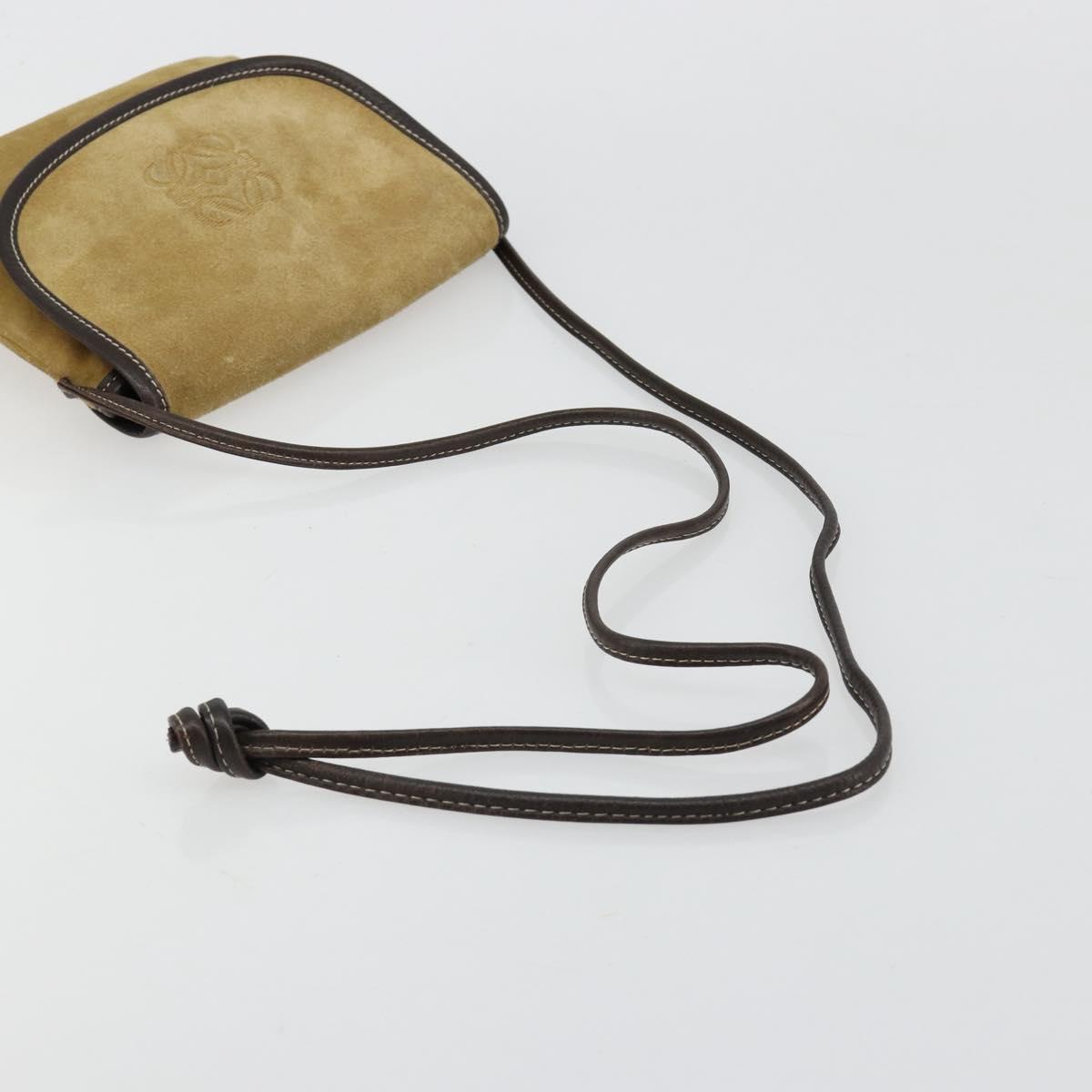 LOEWE Shoulder Bag Suede Beige Gold Auth ka4613A