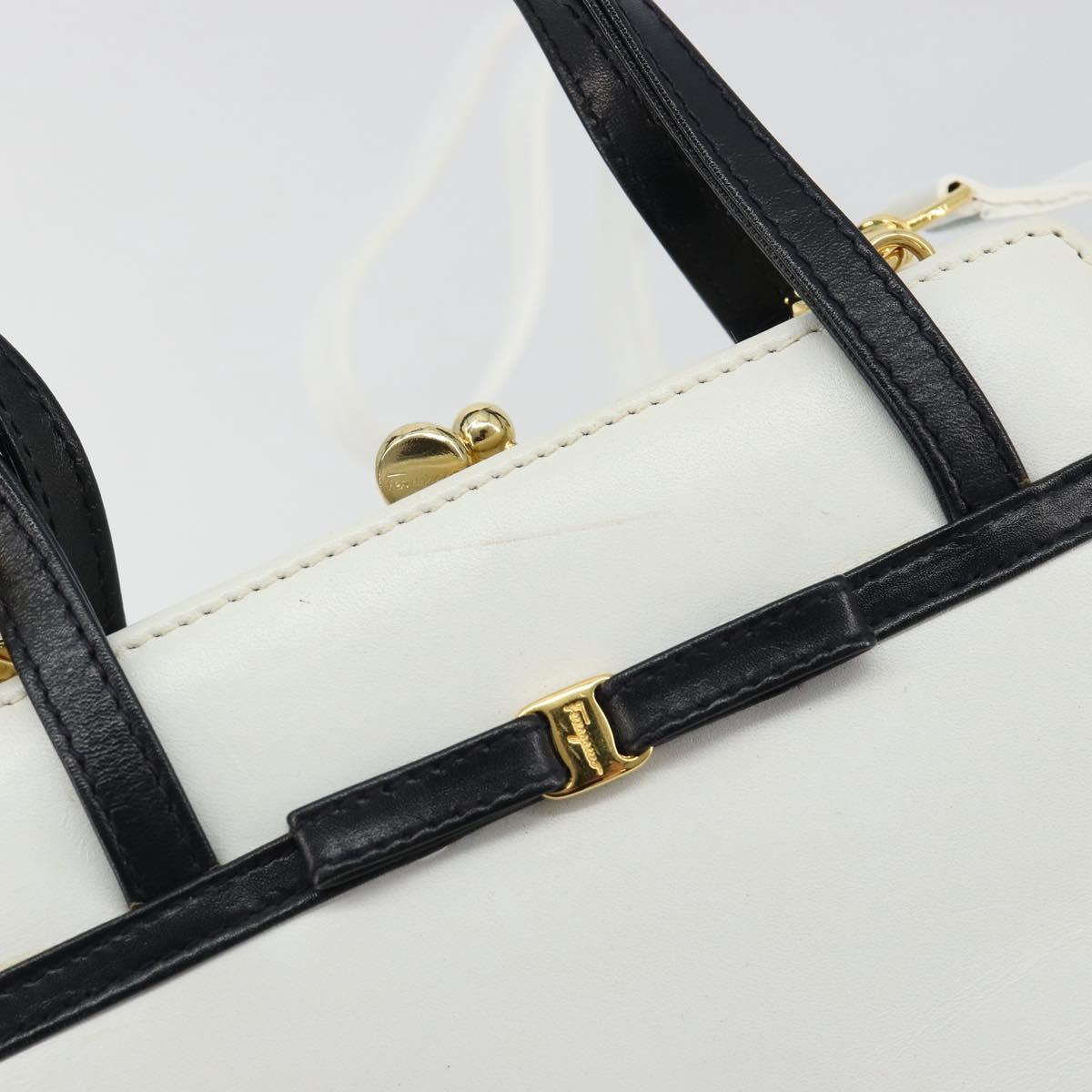 Salvatore Ferragamo Vala Hand Bag Leather 2way White Gold Auth ka4614A