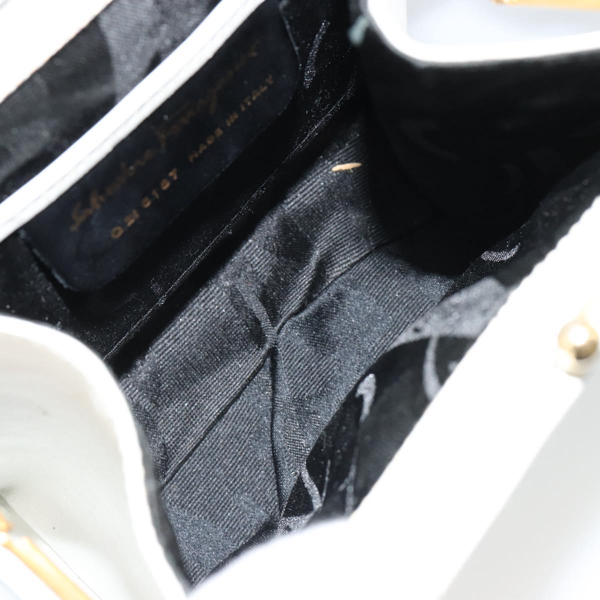 Salvatore Ferragamo Vala Hand Bag Leather 2way White Gold Auth ka4614A