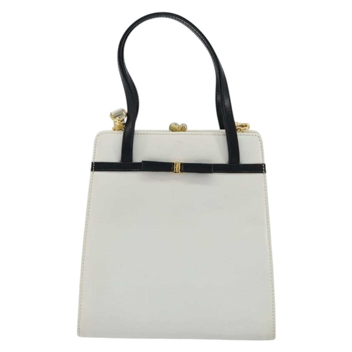 Salvatore Ferragamo Vala Hand Bag Leather 2way White Gold Auth ka4614A