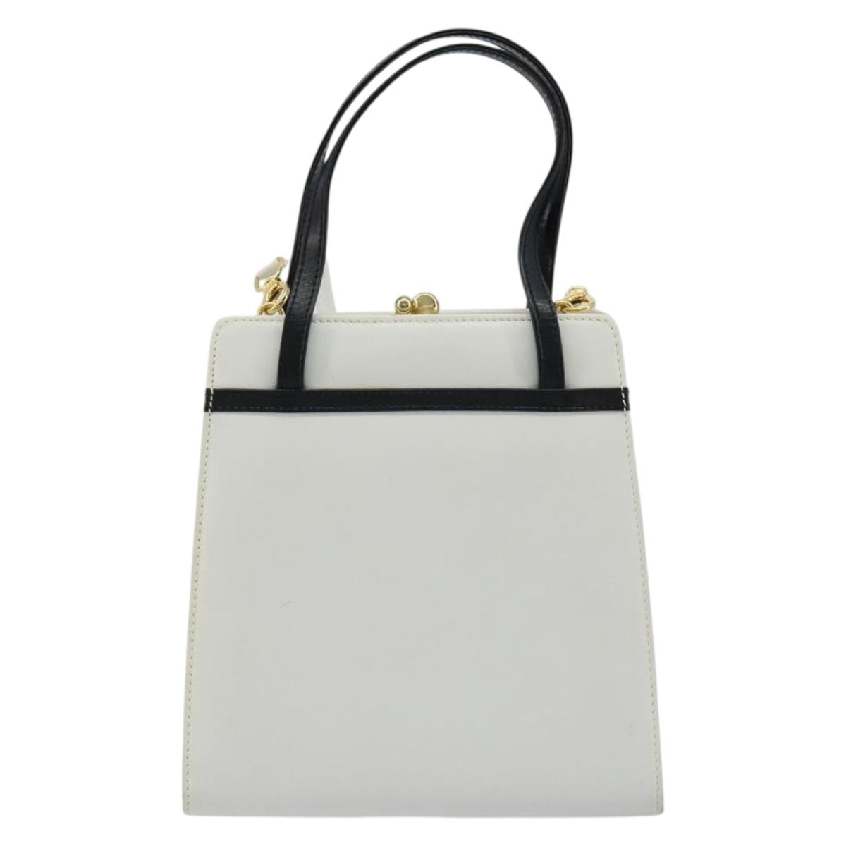 Salvatore Ferragamo Vala Hand Bag Leather 2way White Gold Auth ka4614A