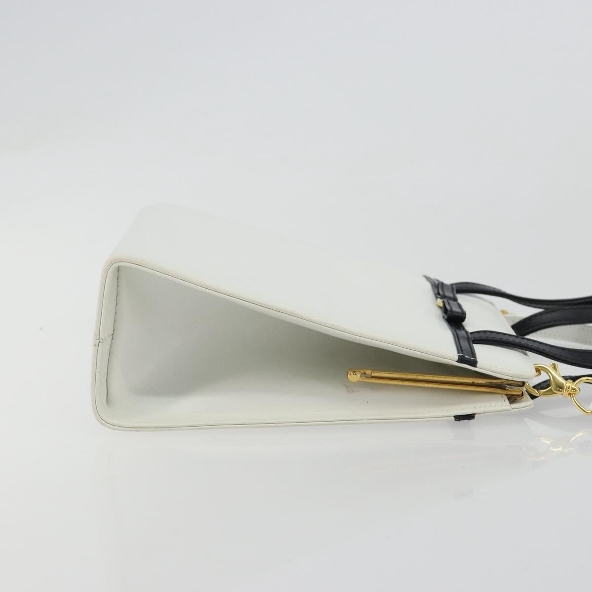 Salvatore Ferragamo Vala Hand Bag Leather 2way White Gold Auth ka4614A