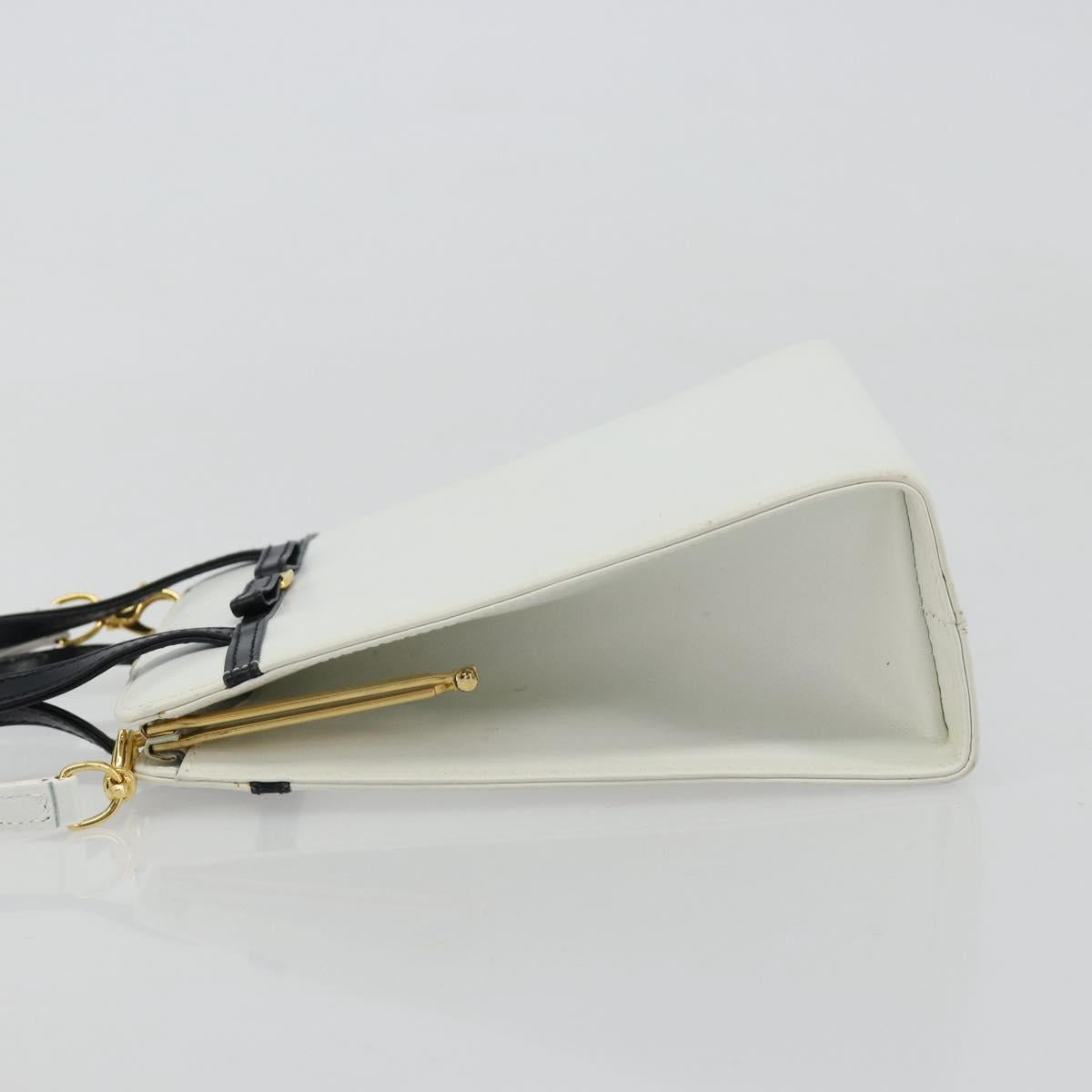 Salvatore Ferragamo Vala Hand Bag Leather 2way White Gold Auth ka4614A