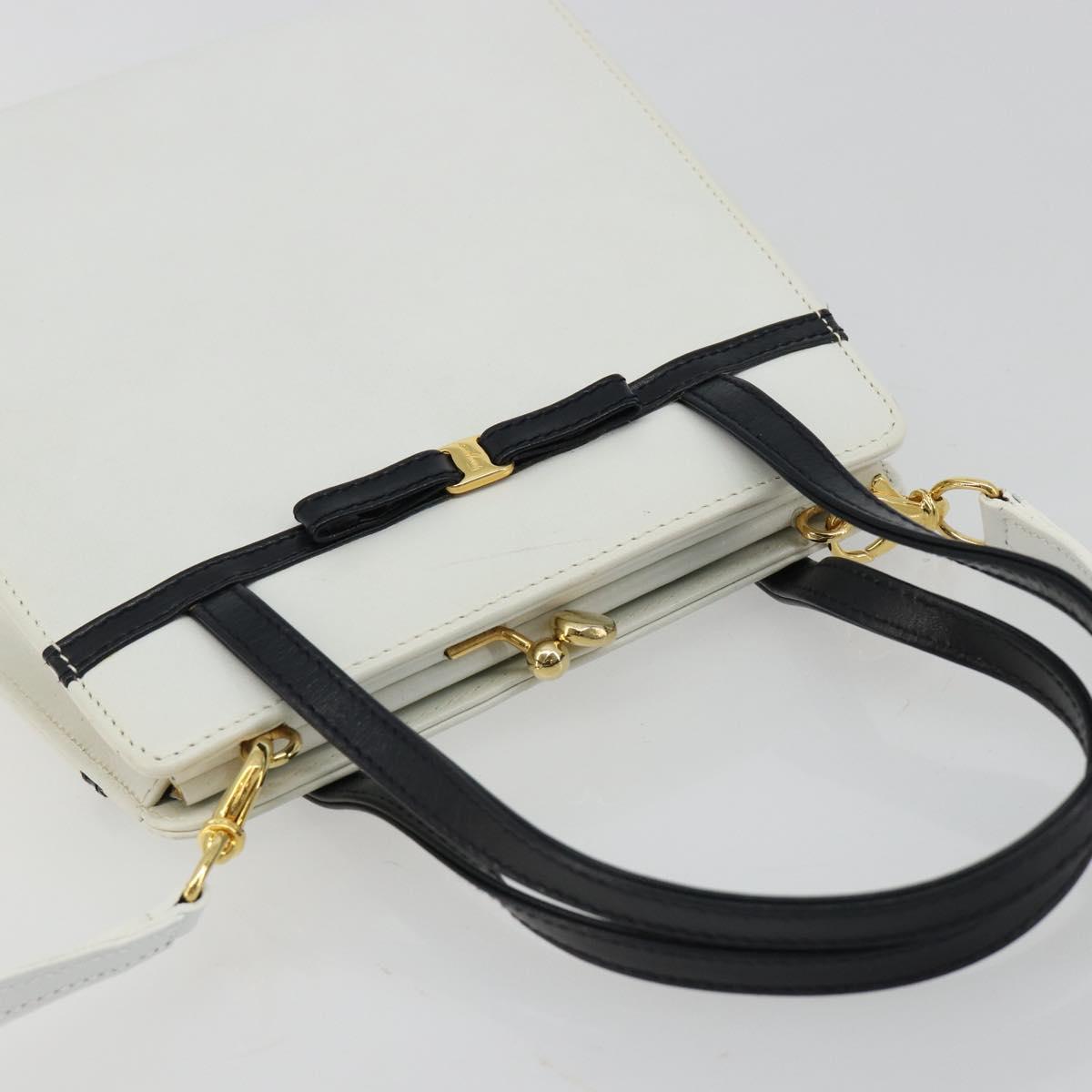 Salvatore Ferragamo Vala Hand Bag Leather 2way White Gold Auth ka4614A