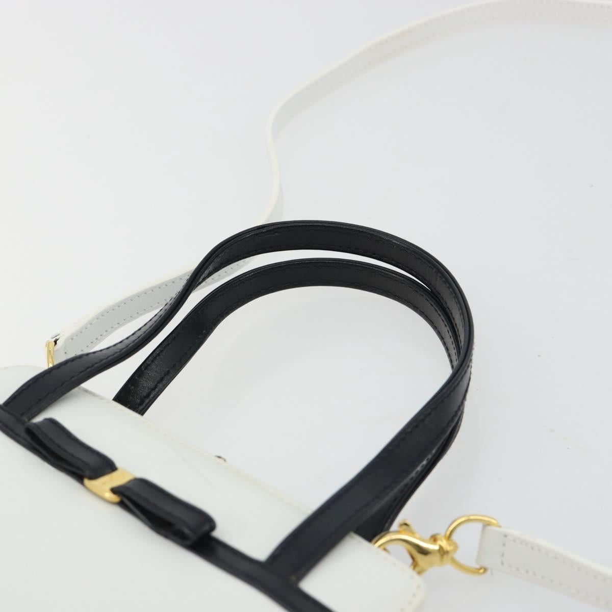 Salvatore Ferragamo Vala Hand Bag Leather 2way White Gold Auth ka4614A